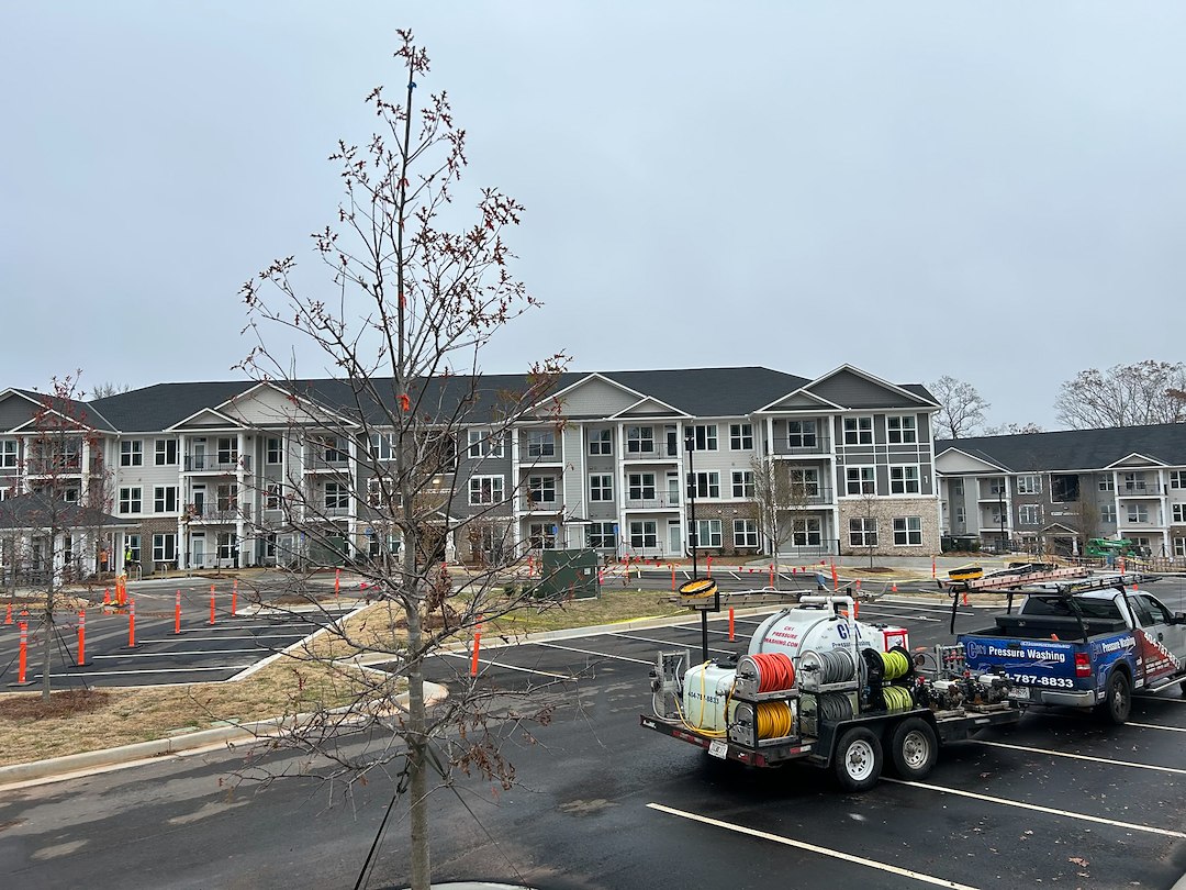 Ensuring this Apartment Complex is Move In Ready with Post Construction Pressure Washing Clean Up.